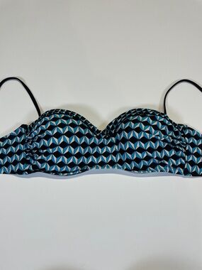 Kenneth Cole New York 38C Geometric Bandeau Bikini Top Blue Black Womens